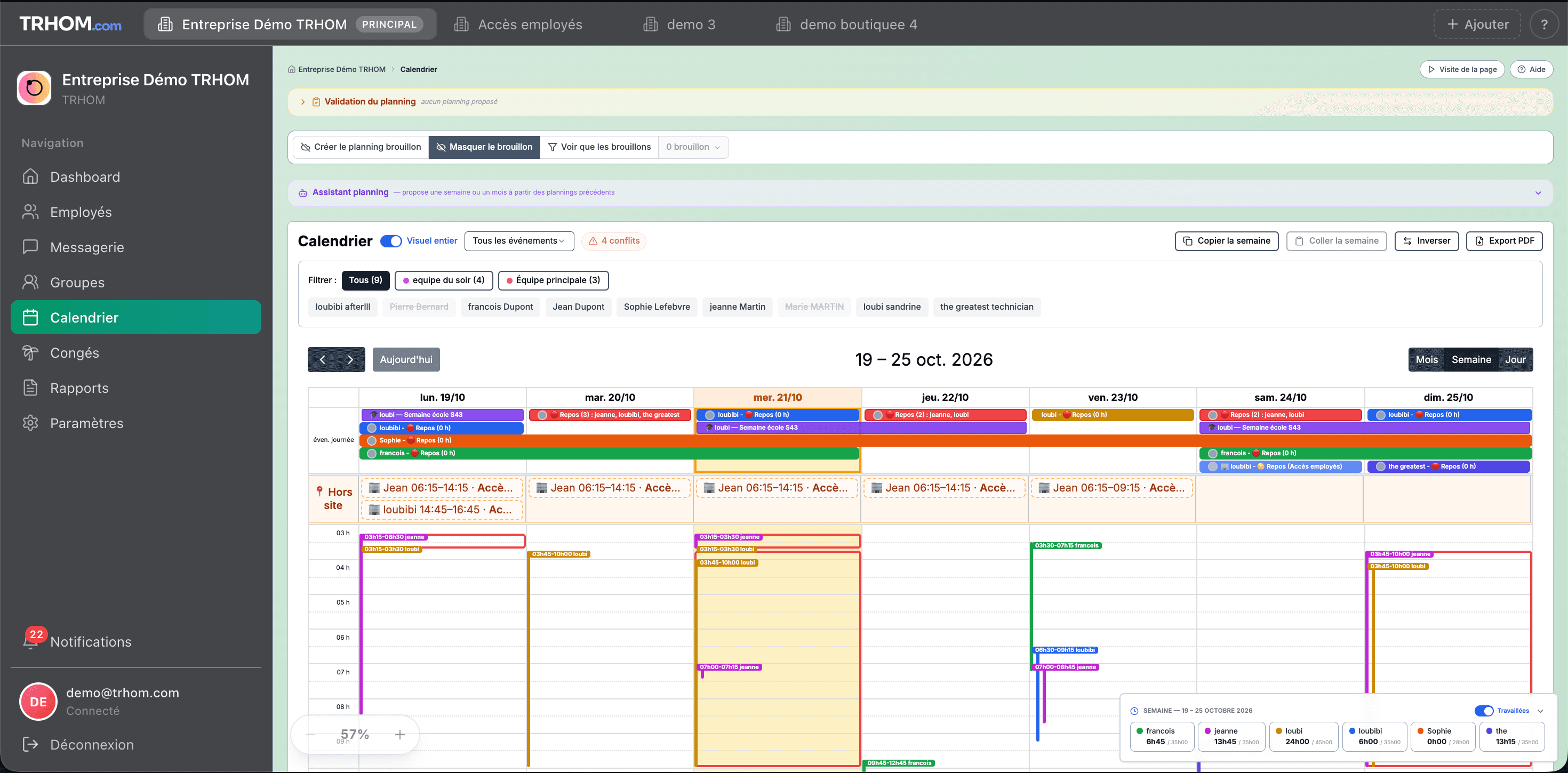Planning semaine TRHOM sur ordinateur